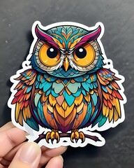 Illustration of a cute Owl sticker with vibrant colors and a playful expression