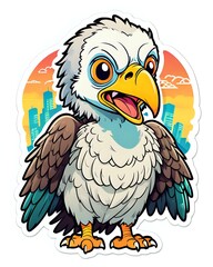 Illustration of a cute Vulture sticker with vibrant colors and a playful expression