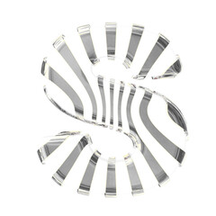 White symbol with silver thin vertical straps. letter s