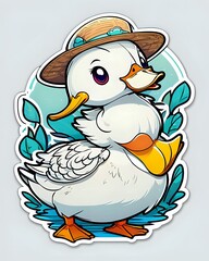 Naklejka premium Illustration of a cute Duck sticker with vibrant colors and a playful expression