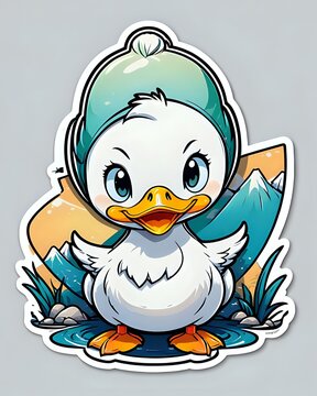 Illustration of a cute Duck sticker with vibrant colors and a playful expression