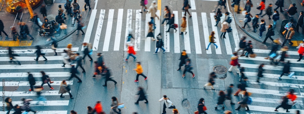 Poster people overhead view crowd walking background generative ai