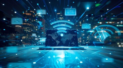 Fototapeta premium The Digital Workspace: Wireless Signs in the Laptop Age