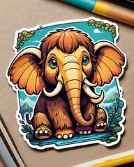Illustration of a cute Mammoth sticker with vibrant colors and a playful expression