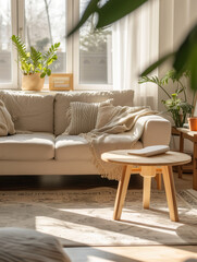 Luxury sunny interior in beige color