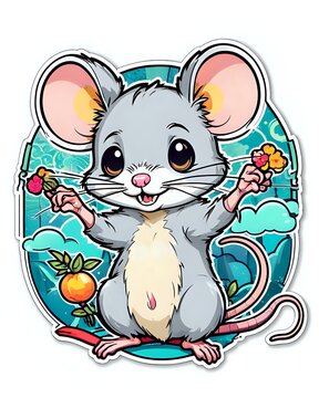 Illustration of a cute Rat sticker with vibrant colors and a playful expression