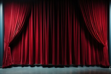 closed dark red burgundy color curtains at theater background
