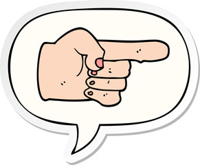 Fototapeta premium cartoon pointing hand and speech bubble sticker