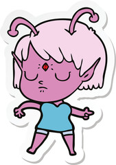 sticker of a cartoon alien girl