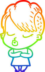 rainbow gradient line drawing cartoon pretty hipster girl