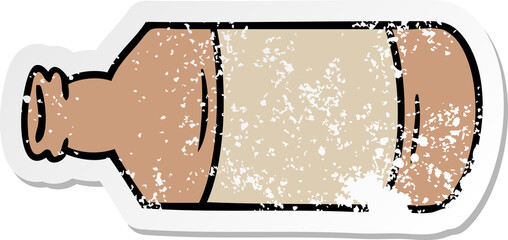 distressed sticker cartoon doodle of an old glass bottle