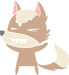 angry wolf flat color style cartoon