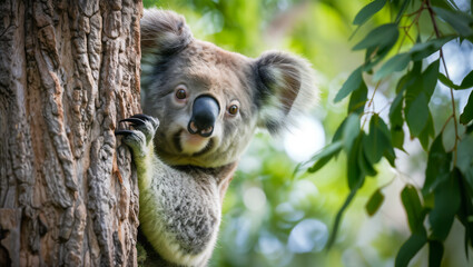 Fototapeta premium Tree-dwelling species like koalas confront heightened risks due to severe storms and cyclones, which disrupt their habitats and reduce food availability
