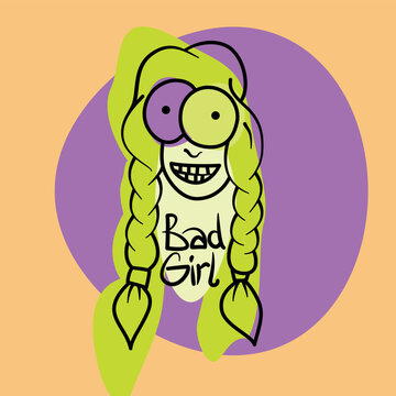 Vector character of a bad girl with pigtails