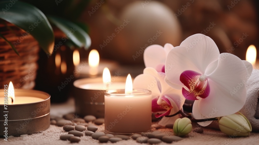 Poster A collection of candles arranged on a table. Perfect for creating a cozy atmosphere or for use in religious ceremonies