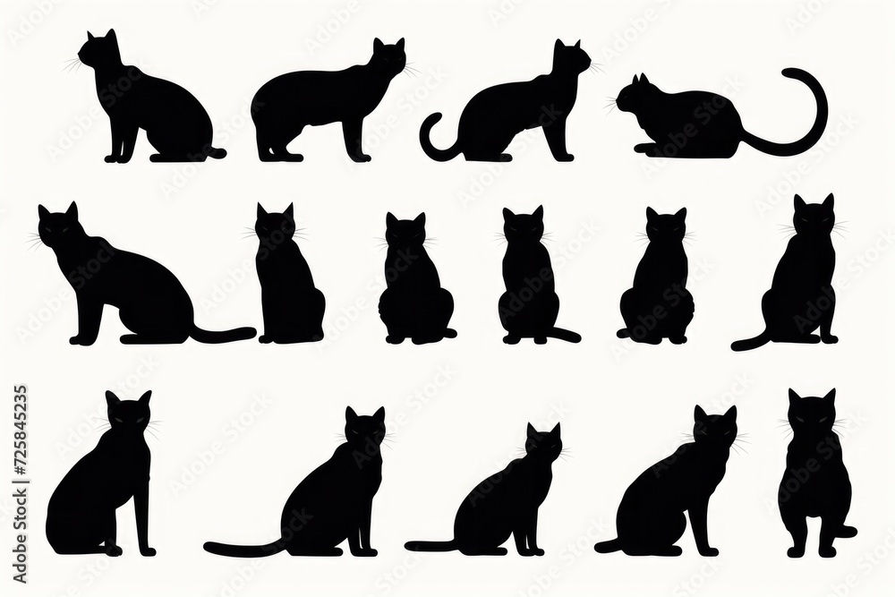 Poster a set of silhouettes featuring cats in a sitting position. perfect for various design projects