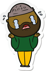 sticker of a cartoon bearded man crying