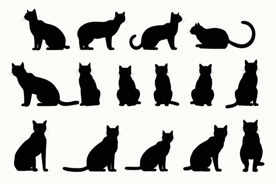 A set of silhouettes featuring cats in a sitting position. Perfect for various design projects