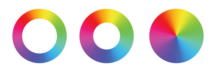 Color wheel with 12 Colors in Graduation. Color hues around a circle or disc. Vector illustration with rainbow light spectrum gradient. PNG - obrazy, fototapety, plakaty