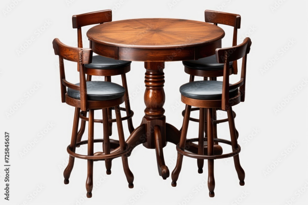 Poster a simple wooden table with four chairs arranged around it. perfect for dining or gathering with frie