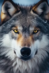 Fototapeta premium A close-up photograph of a majestic wolf in the snowy wilderness. Perfect for nature and wildlife enthusiasts.