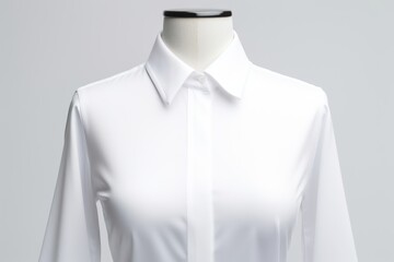 A woman's white dress shirt displayed on a mannequin. Perfect for showcasing professional attire or fashion designs