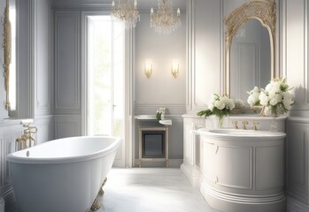 Realistic elegant bathroom with bath