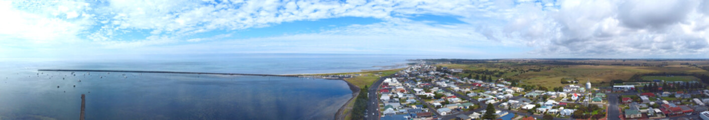 Panoramic Aerial view of Port MacDonnell is the most southerly town of South Australia, located in...