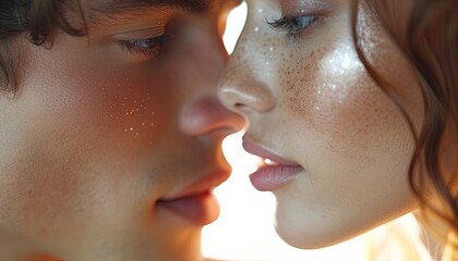 Close Up of Two People Facing Each Other. Generative AI.