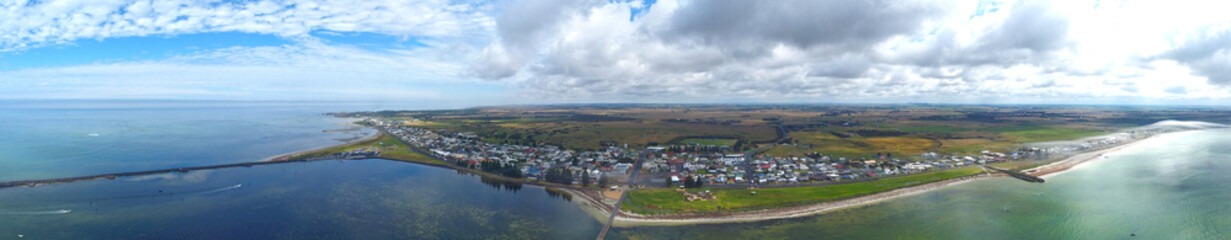 Panoramic Aerial view of Port MacDonnell is the most southerly town of South Australia, located in...