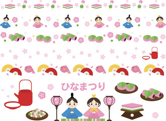 ポップでかわいい雛祭りのライン5種とアイコンセット