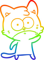 rainbow gradient line drawing cartoon nervous cat