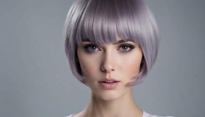 Chic and Vibrant: Short Colored Wig on Gray Background