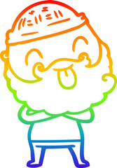 rainbow gradient line drawing man with beard sticking out tongue