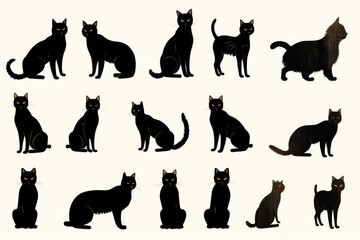 A group of black cats sitting next to each other. Perfect for Halloween-themed designs or animal-related projects