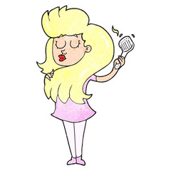 textured cartoon woman brushing hair