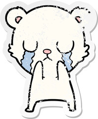 distressed sticker of a crying polar bear cartoon
