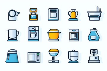 A collection of kitchen appliances and appliances icons. Ideal for illustrating articles or creating infographics about home cooking, kitchen essentials, or modern technology