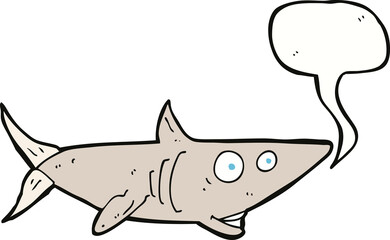 cartoon happy shark with speech bubble