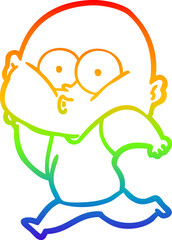 rainbow gradient line drawing cartoon bald man staring