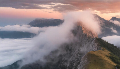 Obraz premium Mountain top at sunrise, filtered image. Perfect travel background.