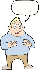 cartoon excited overweight man with speech bubble