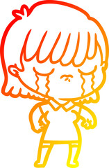 warm gradient line drawing cartoon woman crying