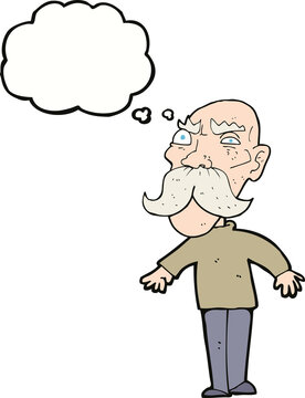cartoon angry old man with thought bubble
