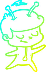 cold gradient line drawing friendly cartoon spaceman dancing