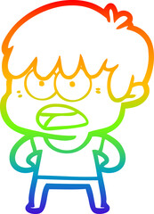 rainbow gradient line drawing worried cartoon boy