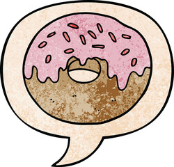 cartoon donut and speech bubble in retro texture style