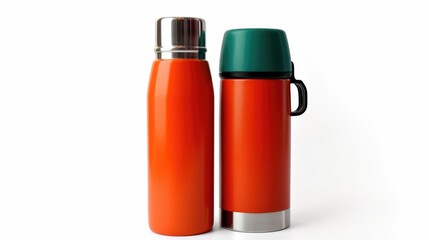 Two orange water bottles placed next to each other. Ideal for promoting hydration and healthy lifestyle.