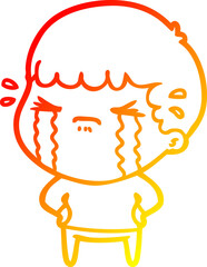 warm gradient line drawing cartoon man crying