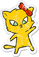 distressed sticker of a cartoon cat